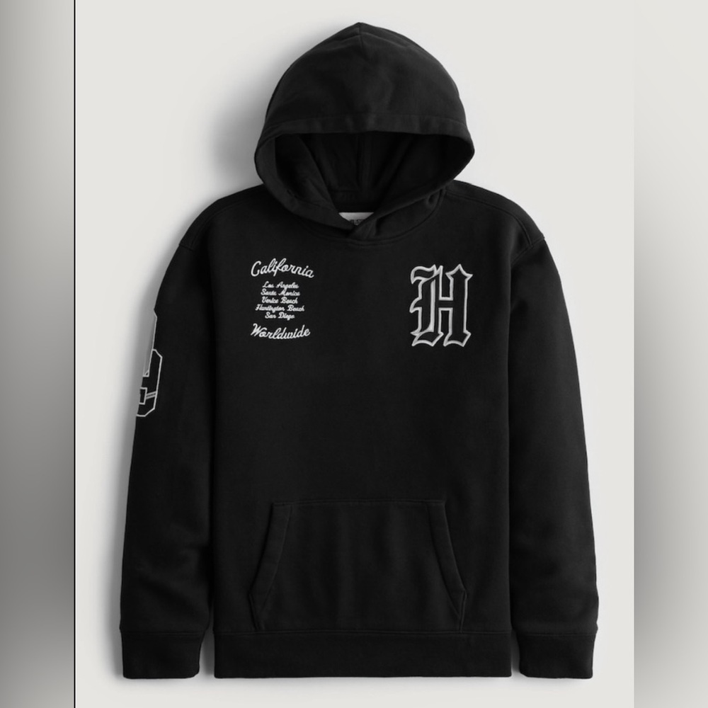 Hollister Black Hoodie with Embroidered Details
